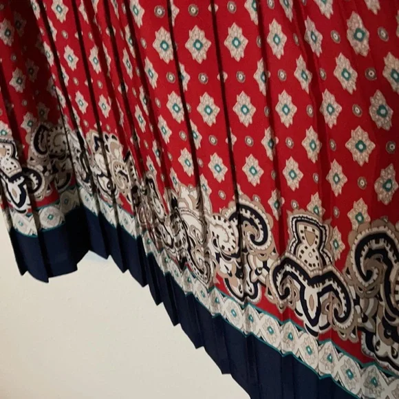 Vintage Pleated Print Dress with elastic stretch waist and matching belt Size 14 - Picture 3 of 8